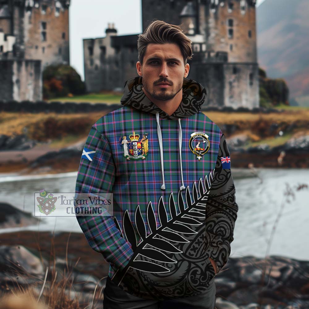 Tartan Vibes Clothing Cooper Crest Tartan Cotton Hoodie with New Zealand Silver Fern Half Style