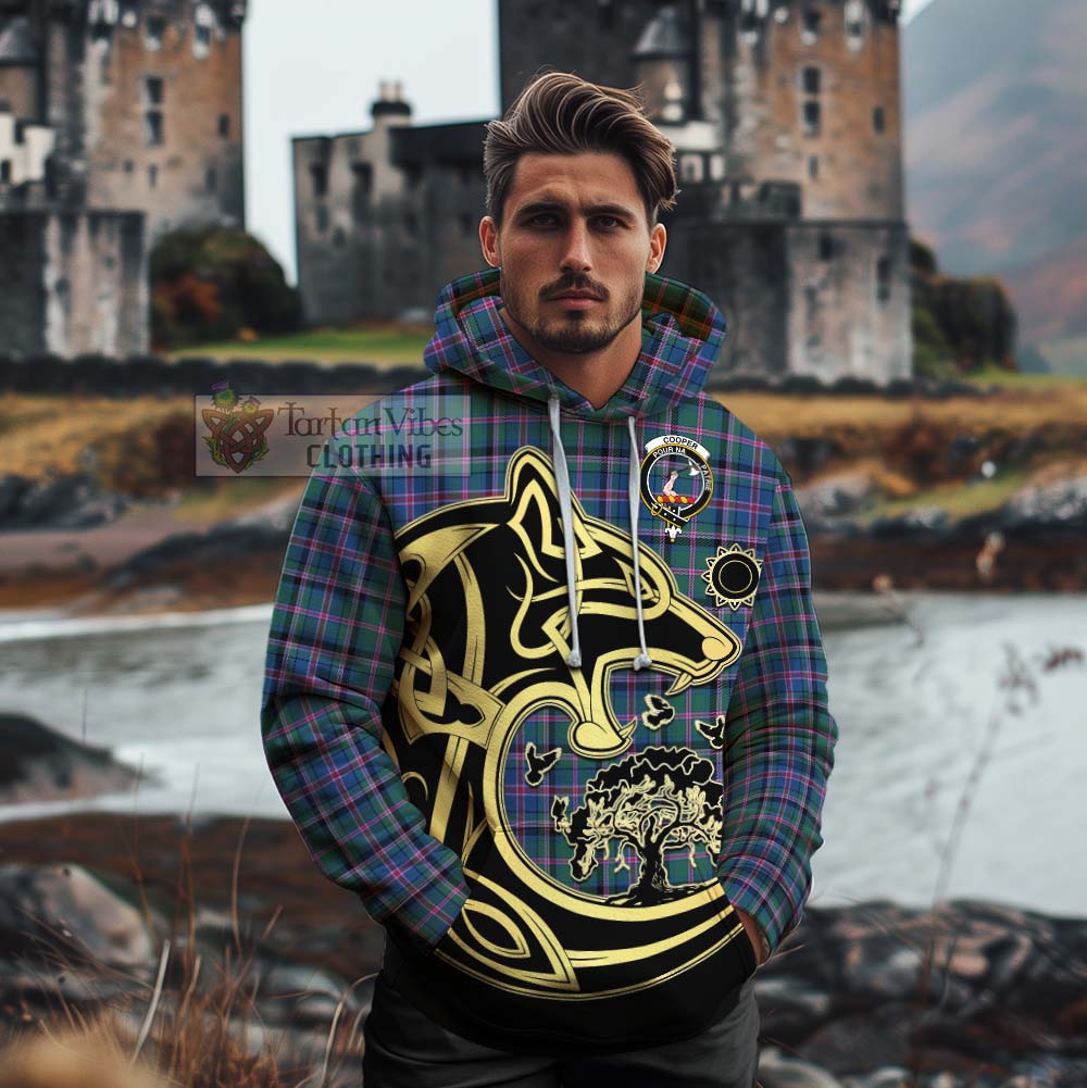 Tartan Vibes Clothing Cooper Tartan Cotton Hoodie with Family Crest Celtic Wolf Style