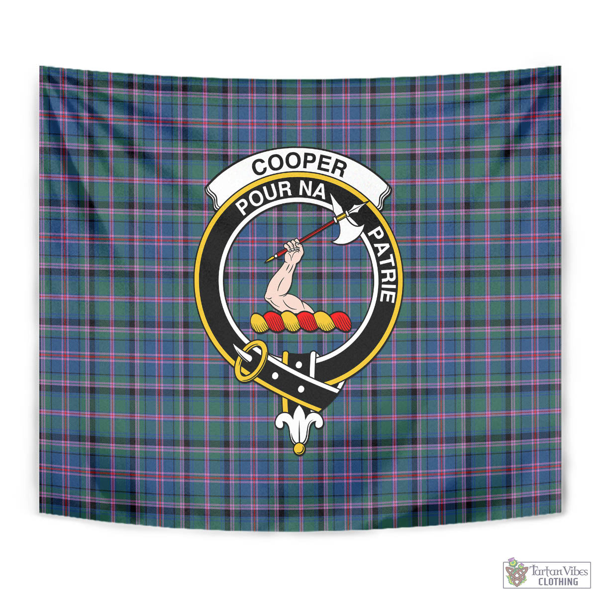 Tartan Vibes Clothing Cooper Tartan Tapestry Wall Hanging and Home Decor for Room with Family Crest