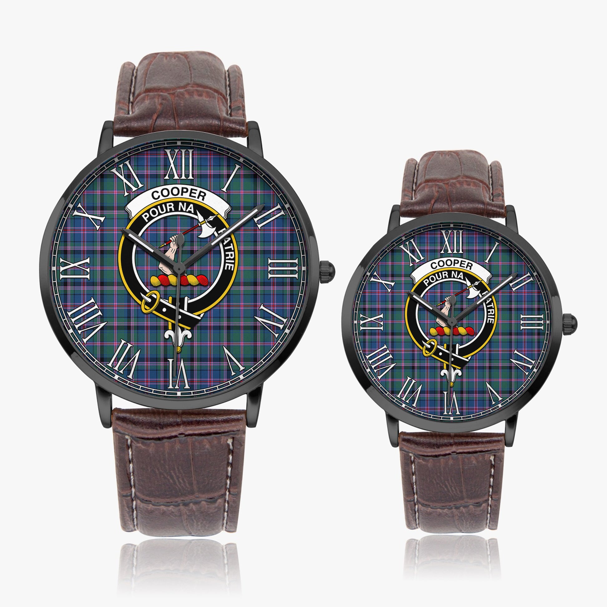 Cooper Tartan Family Crest Leather Strap Quartz Watch - Tartanvibesclothing