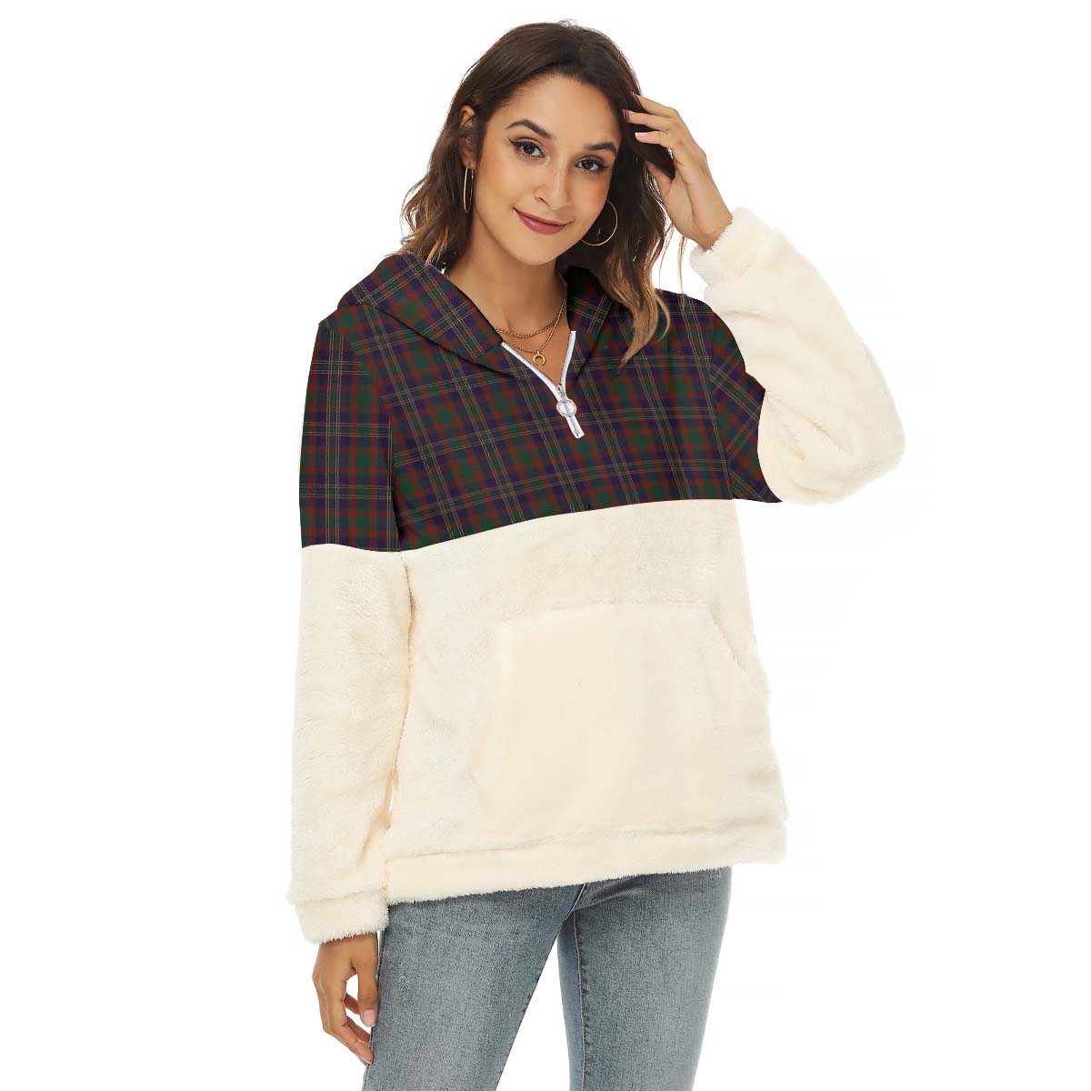 Cork County Ireland Tartan Women's Borg Fleece Hoodie With Half Zip Female - Tartan Vibes Clothing