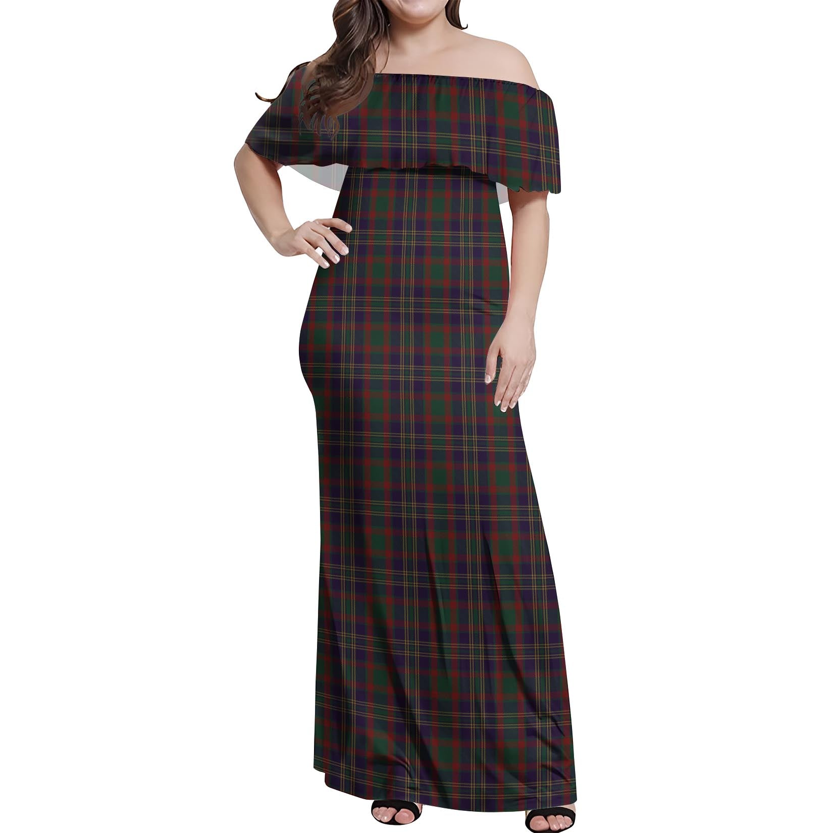 Cork County Ireland Tartan Off Shoulder Long Dress Women's Dress - Tartanvibesclothing