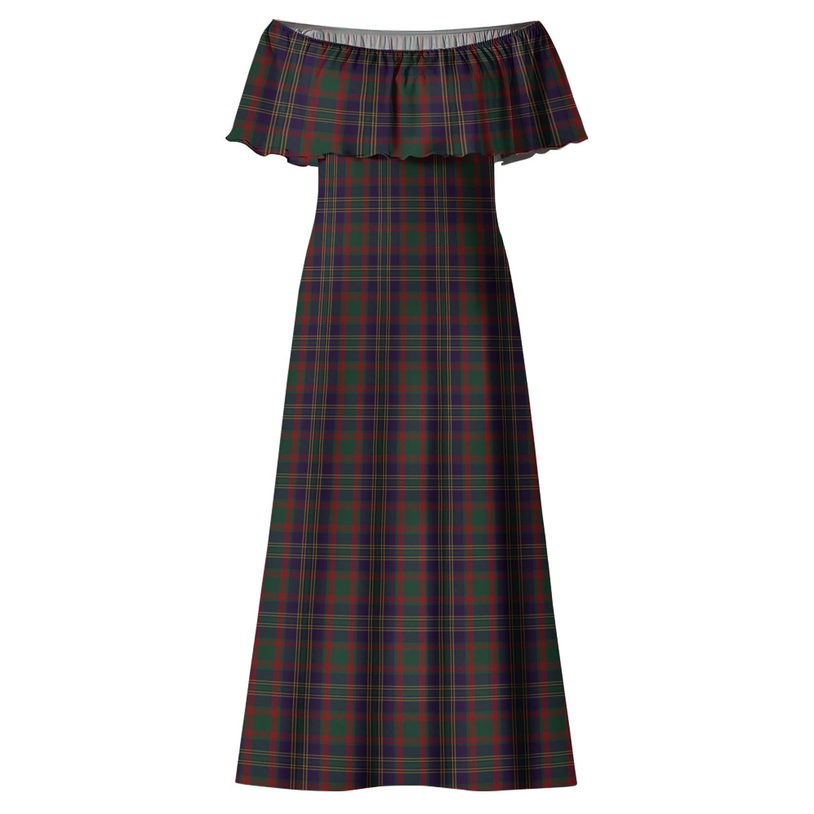 Cork County Ireland Tartan Off Shoulder Long Dress - Tartanvibesclothing