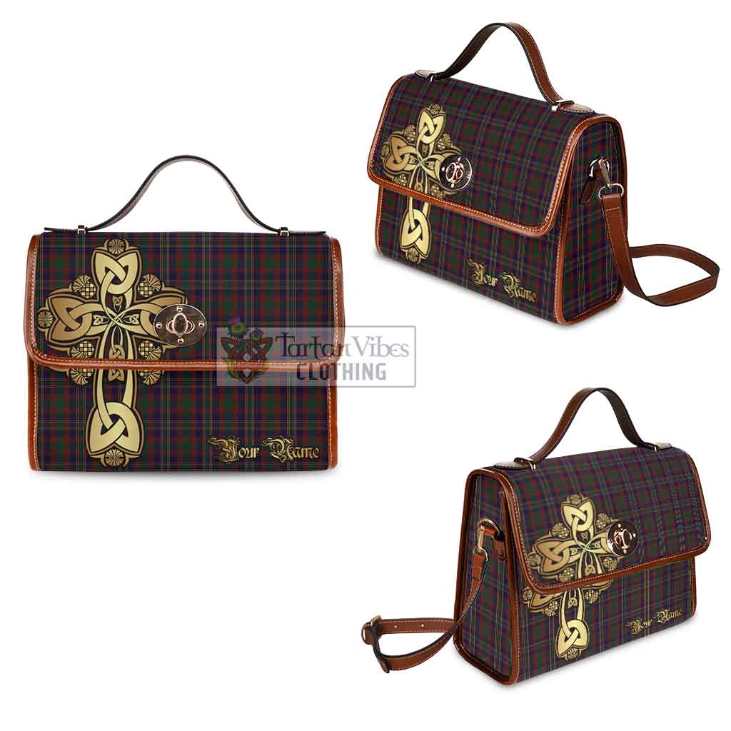 Tartan Vibes Clothing Cork County Ireland Tartan Waterproof Canvas Bag Golden Thistle Celtic Cross Style