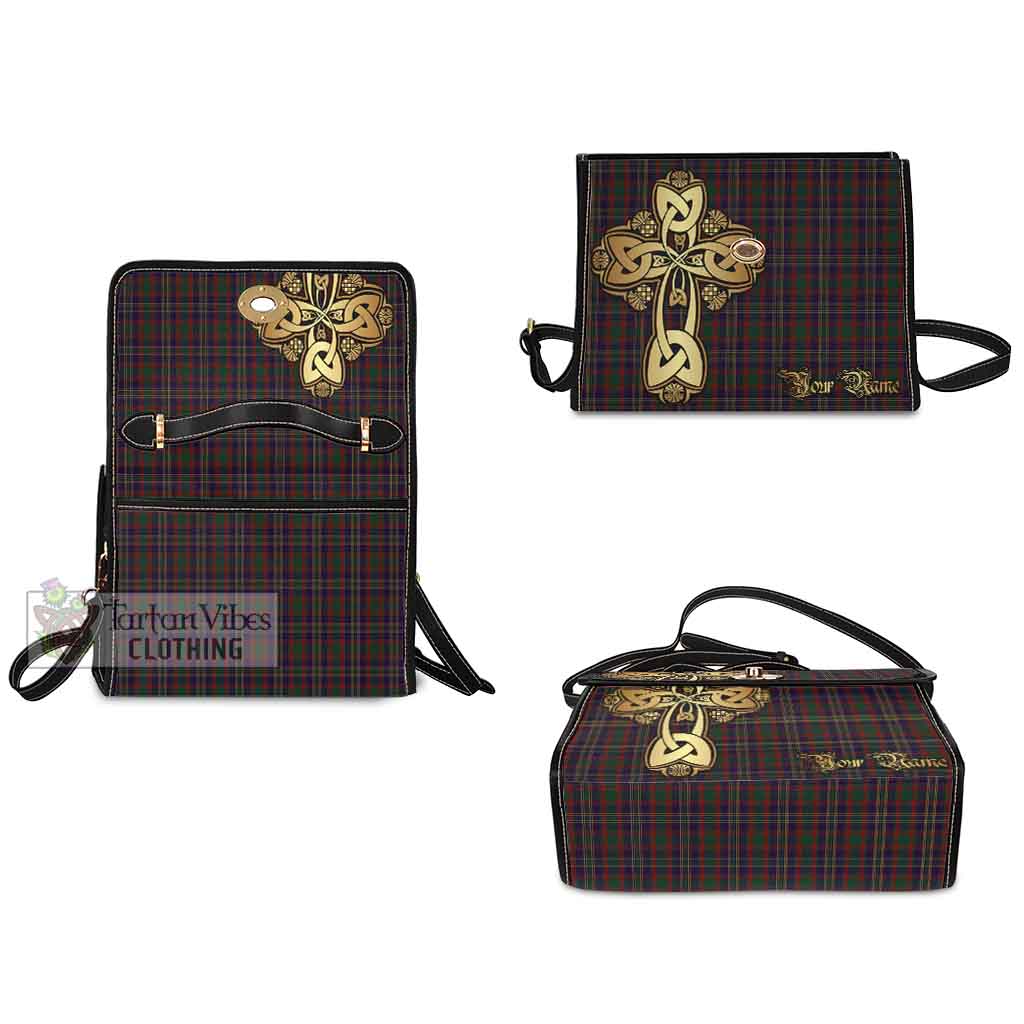 Tartan Vibes Clothing Cork County Ireland Tartan Waterproof Canvas Bag Golden Thistle Celtic Cross Style