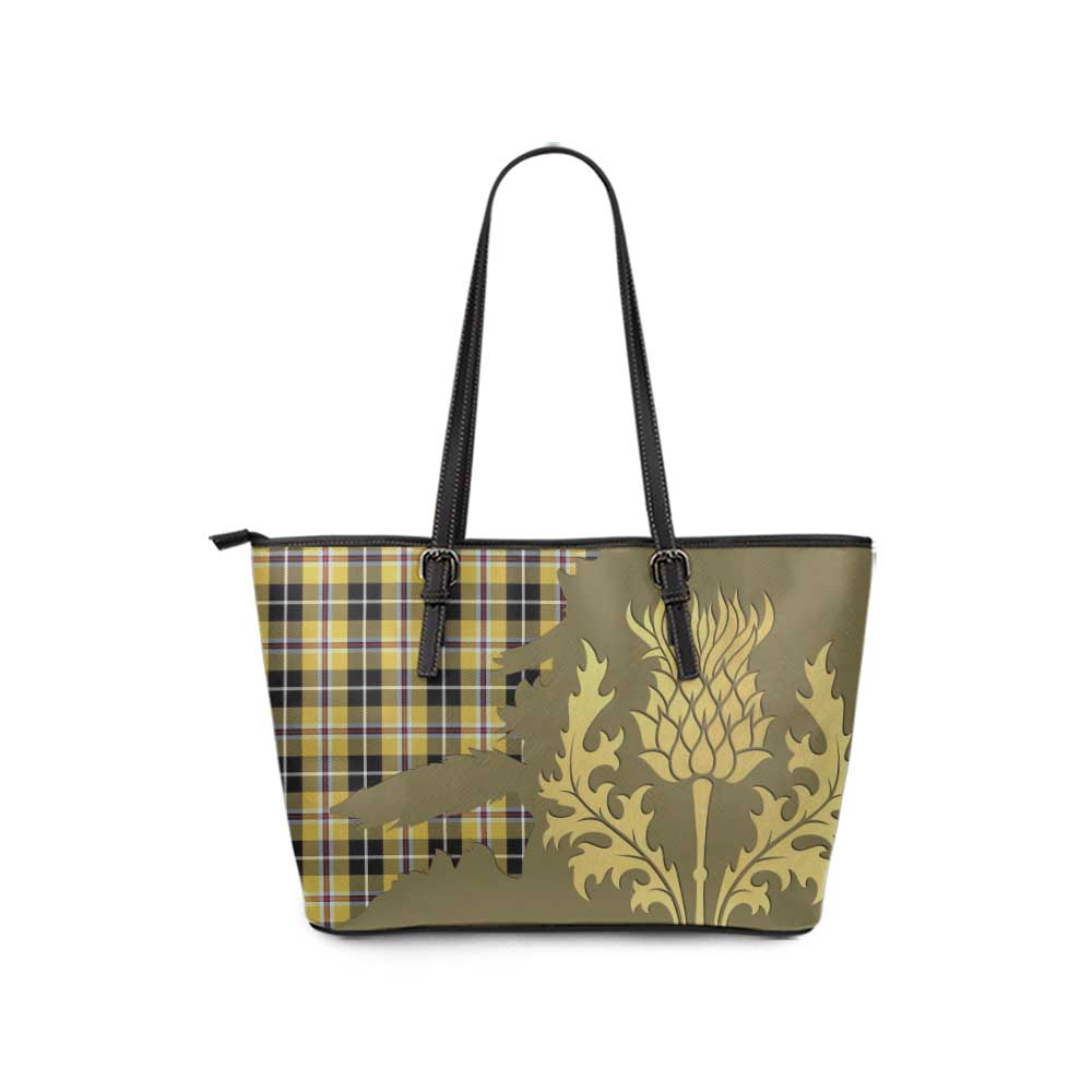 Cornish Tartan Leather Tote Bag Gold Thistle Style - Tartan Vibes Clothing