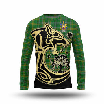 Cosker Irish Tartan Long Sleeve T-Shirt with Coat of Arms Celtic Wolf Style