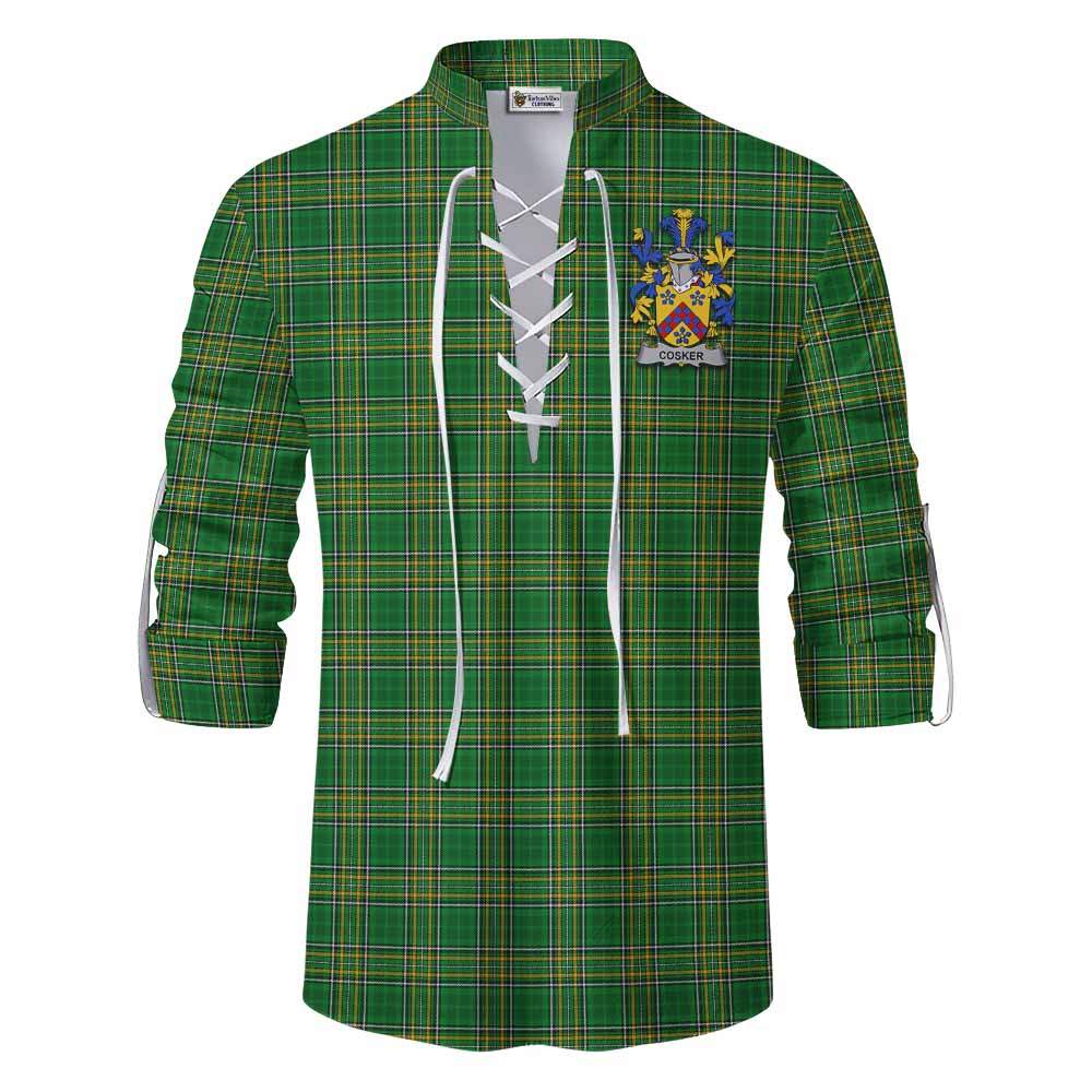 Tartan Vibes Clothing Cosker Irish Clan Tartan Ghillie Kilt Shirt with Coat of Arms