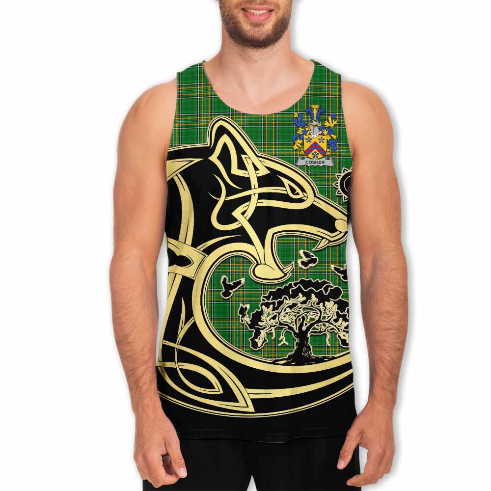 Tartan Vibes Clothing Cosker Irish Tartan Men's Tank Top with Coat of Arms Celtic Wolf Style