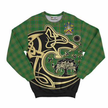 Cosker Irish Tartan Sweatshirt with Coat of Arms Celtic Wolf Style