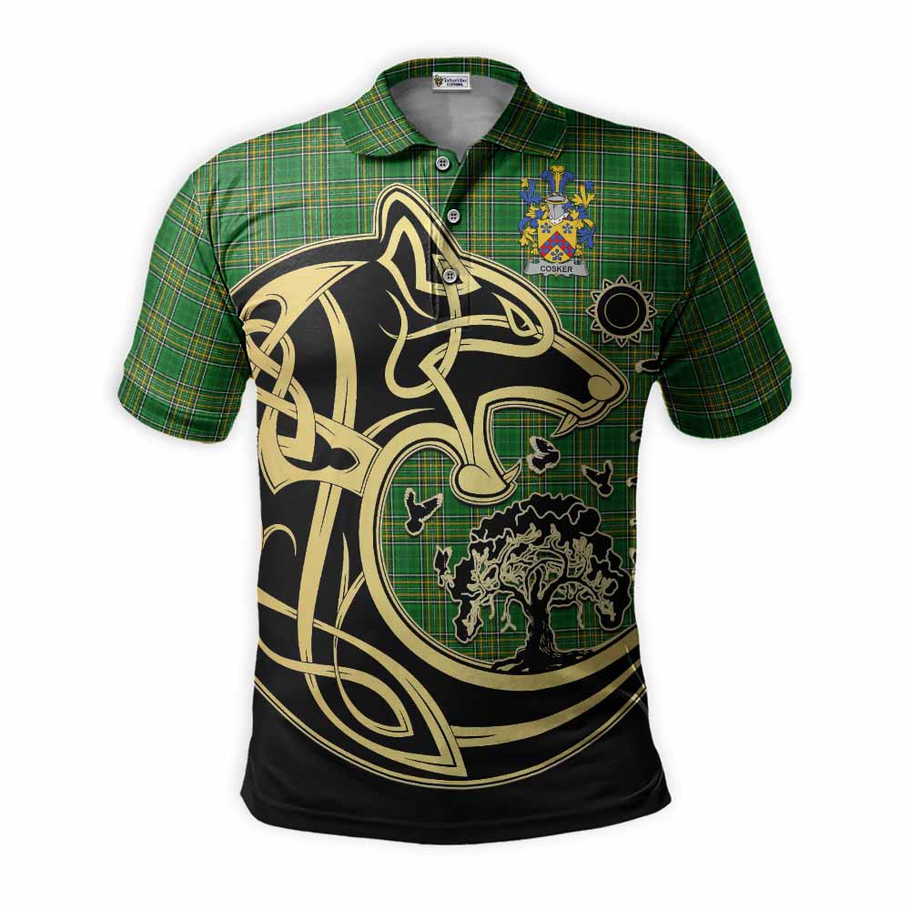 Tartan Vibes Clothing Cosker Irish Tartan Polo Shirt with Coat of Arms Celtic Wolf Style