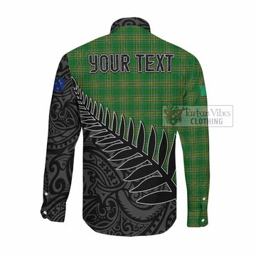 Cosker Irish Clan Tartan Long Sleeve Button Shirt with Coat of Arms New Zealand Silver Fern Half Style