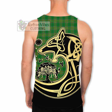 Cosker Irish Tartan Men's Tank Top with Coat of Arms Celtic Wolf Style