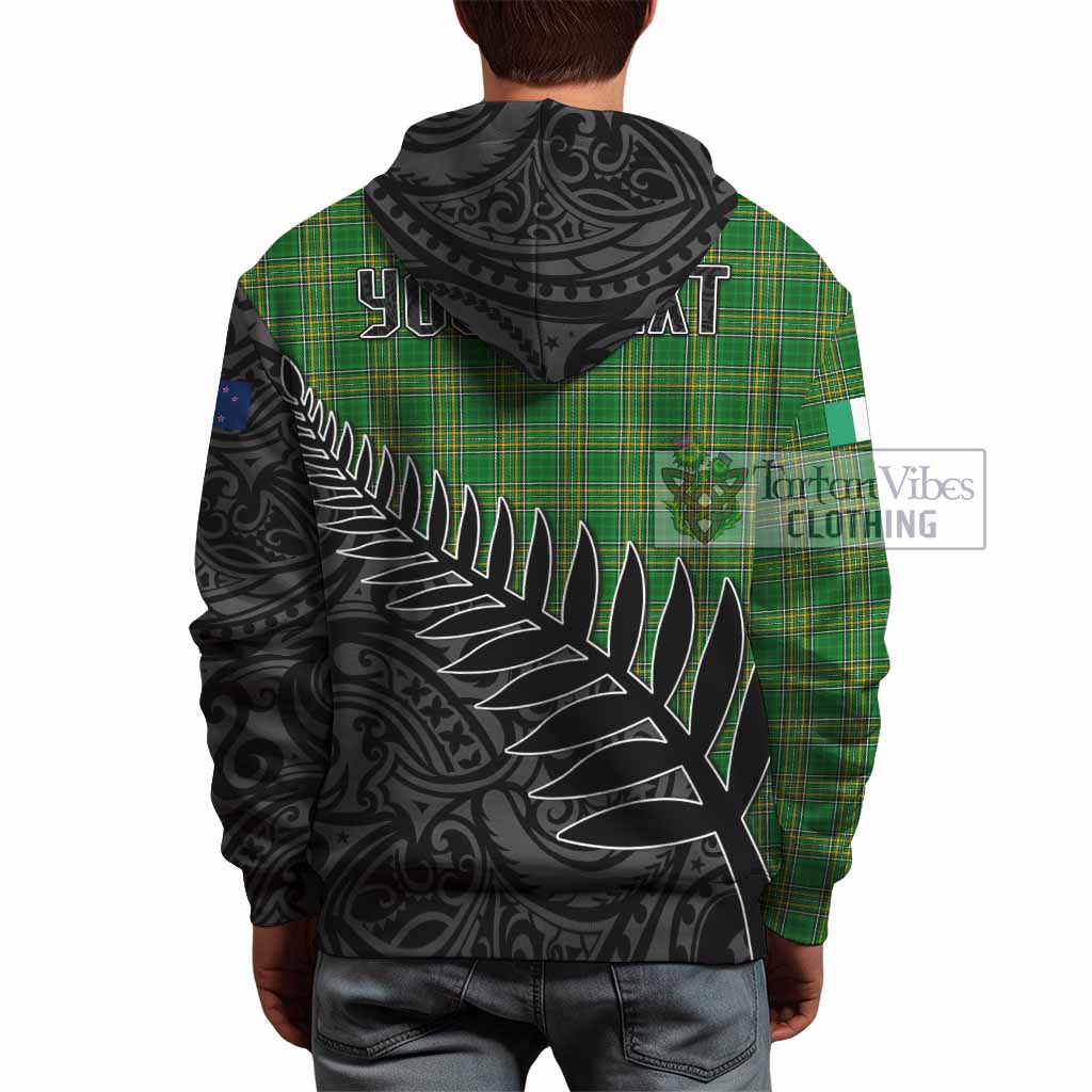 Tartan Vibes Clothing Cosker Irish Clan Tartan Hoodie with Coat of Arms New Zealand Silver Fern Half Style