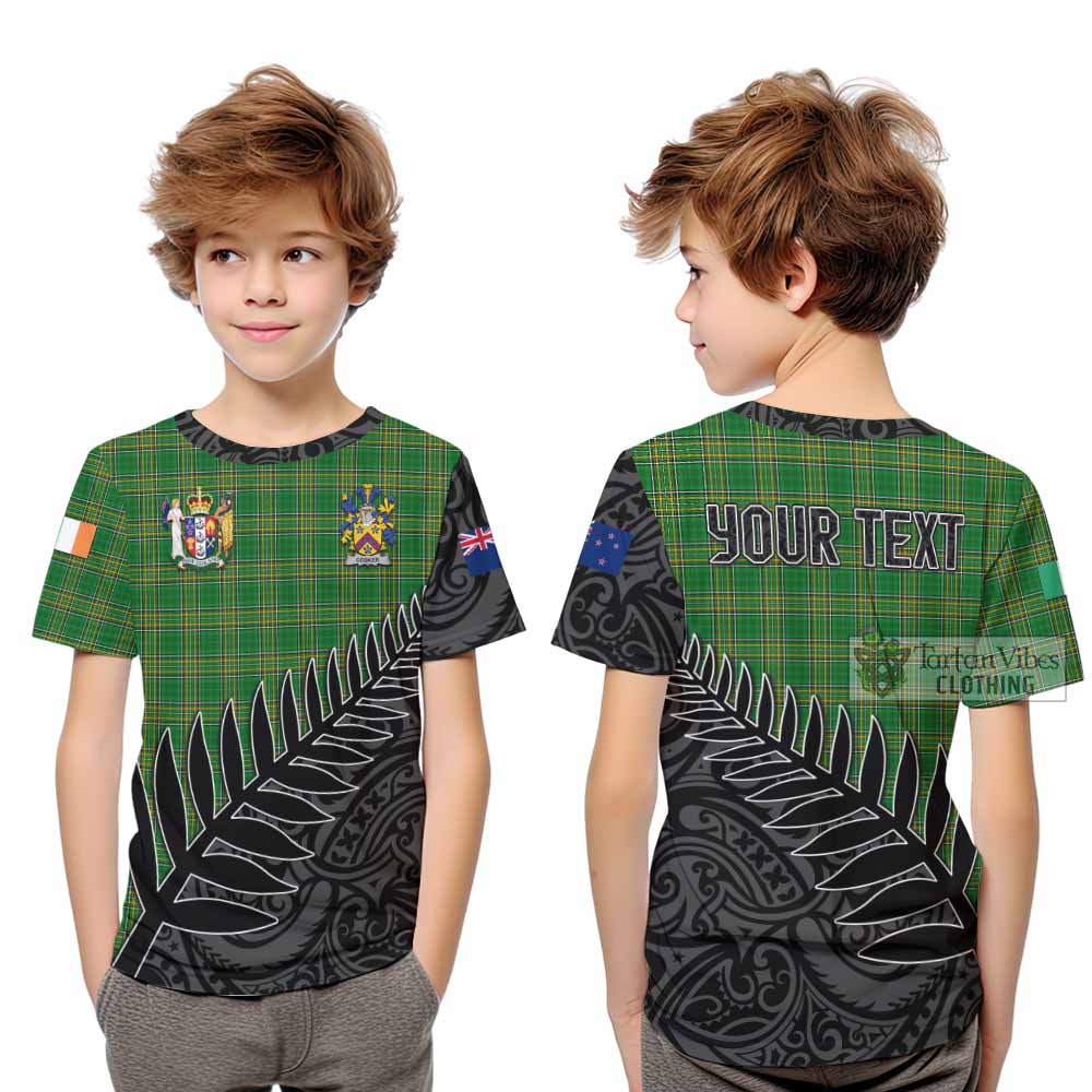 Tartan Vibes Clothing Cosker Irish Clan Tartan Kid T-Shirt with Coat of Arms New Zealand Silver Fern Half Style