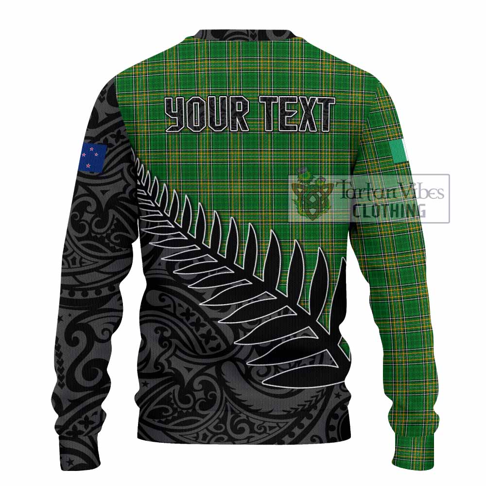 Tartan Vibes Clothing Cosker Irish Clan Tartan Knitted Sweater with Coat of Arms New Zealand Silver Fern Half Style