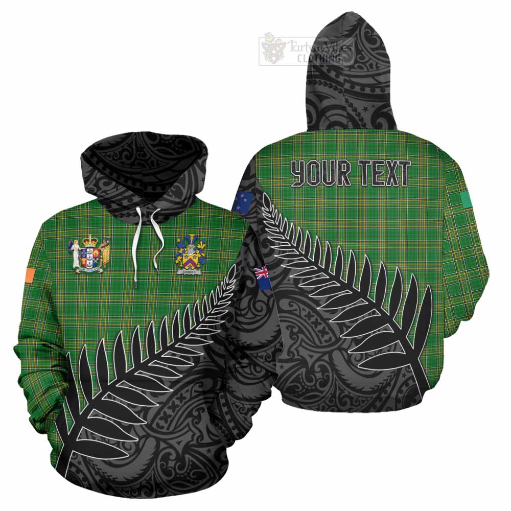 Tartan Vibes Clothing Cosker Irish Clan Tartan Hoodie with Coat of Arms New Zealand Silver Fern Half Style