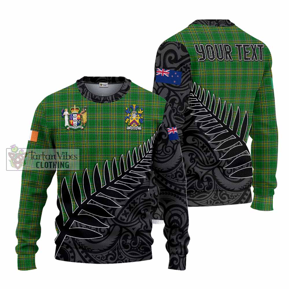 Tartan Vibes Clothing Cosker Irish Clan Tartan Knitted Sweater with Coat of Arms New Zealand Silver Fern Half Style