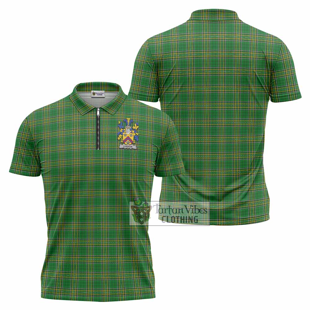 Cosker Irish Clan Tartan Zipper Polo Shirt with Coat of Arms