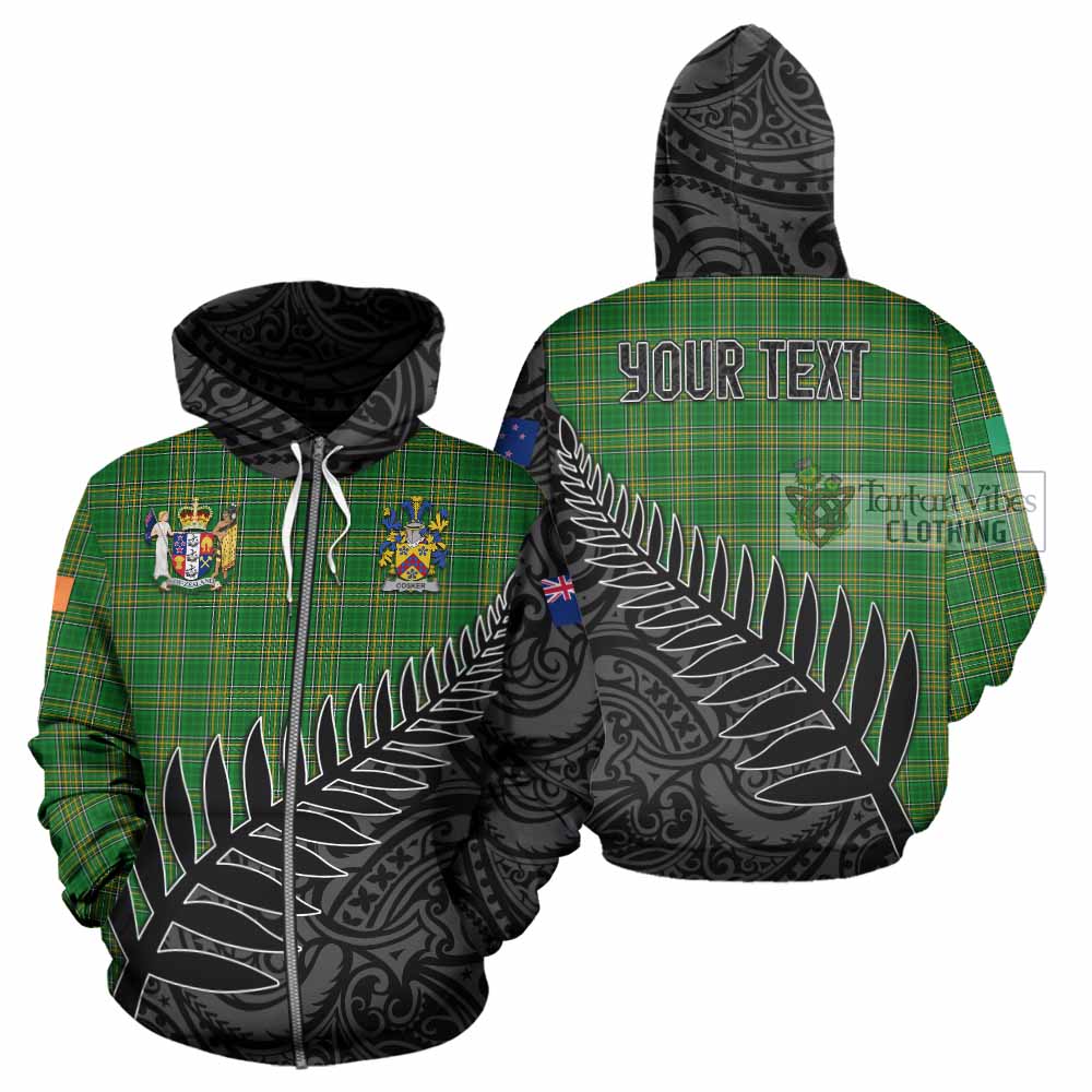 Tartan Vibes Clothing Cosker Irish Clan Tartan Hoodie with Coat of Arms New Zealand Silver Fern Half Style