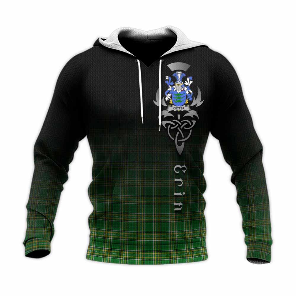 Cotter Irish Clan Knitted Hoodie with Coat of Arms Erin Go Bragh Celtic Inspired Unisex Knitted Pullover Hoodie - Tartan Vibes Clothing