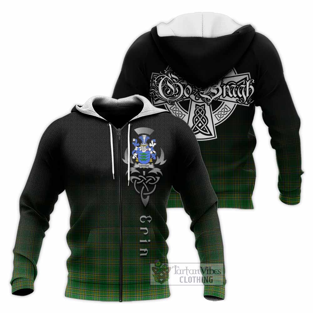 Cotter Irish Clan Knitted Hoodie with Coat of Arms Erin Go Bragh Celtic Inspired Unisex Knitted Zip Hoodie - Tartan Vibes Clothing