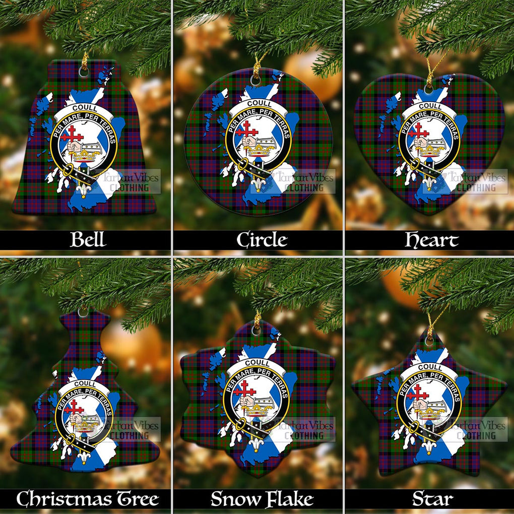 Tartan Vibes Clothing Coull Tartan Christmas Ornament with Family Crest and Scotland Map