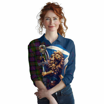 Coull Tartan Family Crest Women's Casual Shirt with Scottish Majestic Lion Female - Tartan Vibes Clothing