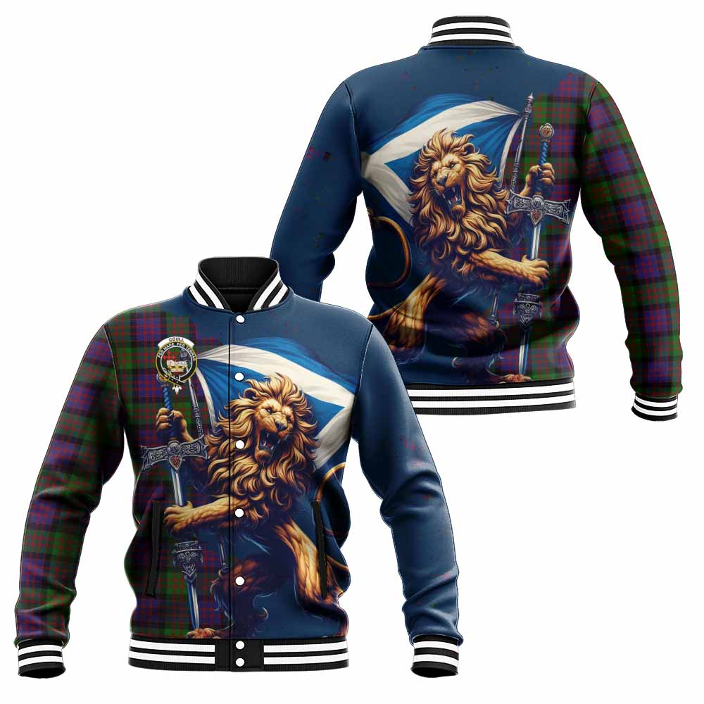 Coull Tartan Family Crest Baseball Jacket with Scottish Majestic Lion Unisex - Tartan Vibes Clothing