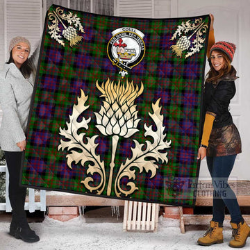 Coull Tartan Quilt with Family Crest and Golden Thistle Style Super King Quilt 91" x 110" - Tartan Vibes Clothing