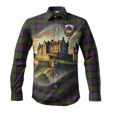 Coull Tartan Family Crest Long Sleeve Button Shirt with Scottish Ancient Castle Style Men's Shirt S - Tartan Vibes Clothing