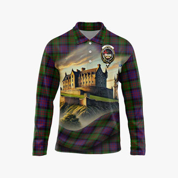 Coull Tartan Family Crest Long Sleeve Polo Shirt with Scottish Ancient Castle Style Unisex - Tartan Vibes Clothing