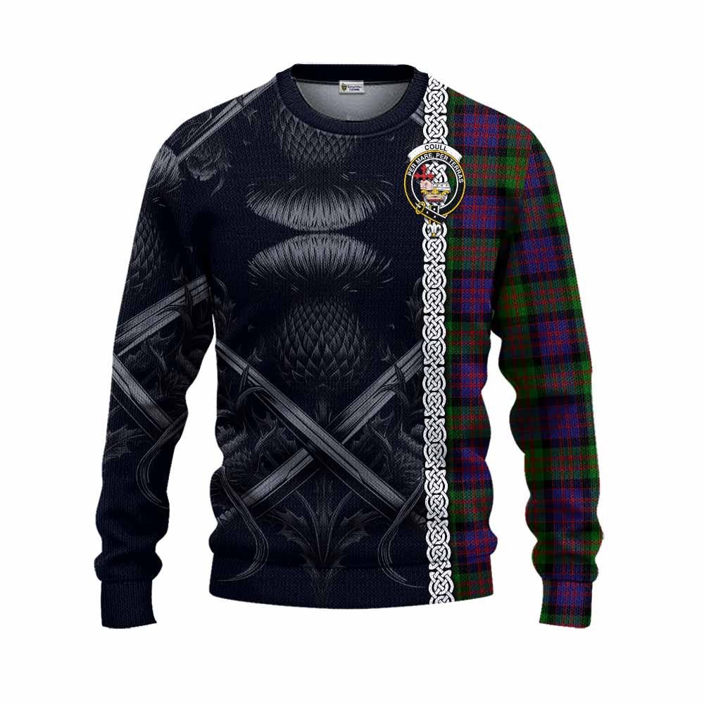 Coull Tartan Knitted Sweater with Family Crest Cross Sword Thistle Celtic Vibes Unisex - Tartan Vibes Clothing