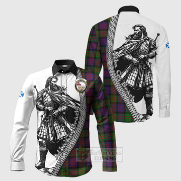 Coull Tartan Clan Crest Long Sleeve Button Shirt with Highlander Warrior Celtic Style Men's Shirt S - Tartan Vibes Clothing