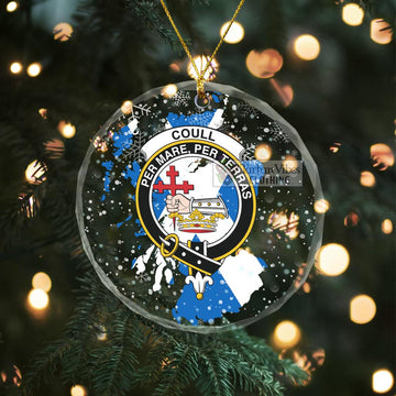 Coull Clan Crest Christmas Glass Ornament with Scotland Map Transparent Glass Circle - 2D-tartanvibesclothing