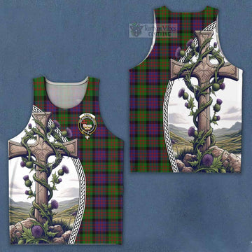 Coull Tartan Men's Tank Top with Family Crest and St. Andrew's Cross Accented by Thistle Vines Men - Tartan Vibes Clothing