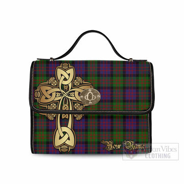 Coull Tartan Waterproof Canvas Bag Golden Thistle Celtic Cross Style Black Leather Strap One Size 10.5*20*27cm - Tartan Vibes Clothing