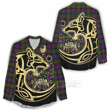 Coull Tartan Women's Casual Shirt with Family Crest Celtic Wolf Style - Tartan Vibes Clothing
