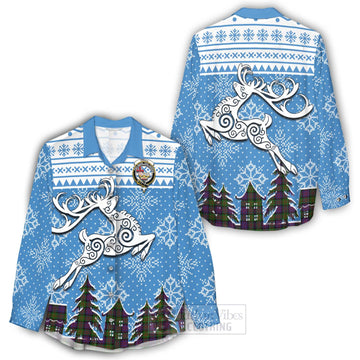 Coull Clan Christmas Women's Casual Shirt Celtic Reindeer Style - Tartan Vibes Clothing