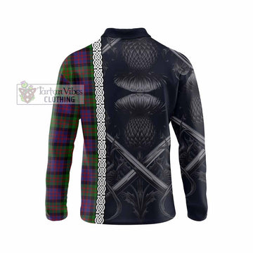 Coull Tartan Long Sleeve Polo Shirt with Family Crest Cross Sword Thistle Celtic Vibes - Tartan Vibes Clothing