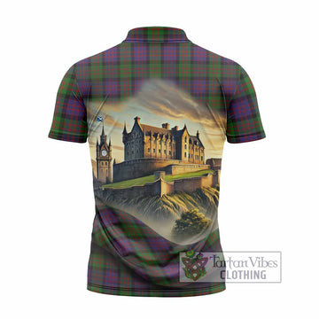 Coull Tartan Family Crest Zipper Polo Shirt with Scottish Ancient Castle Style - Tartan Vibes Clothing