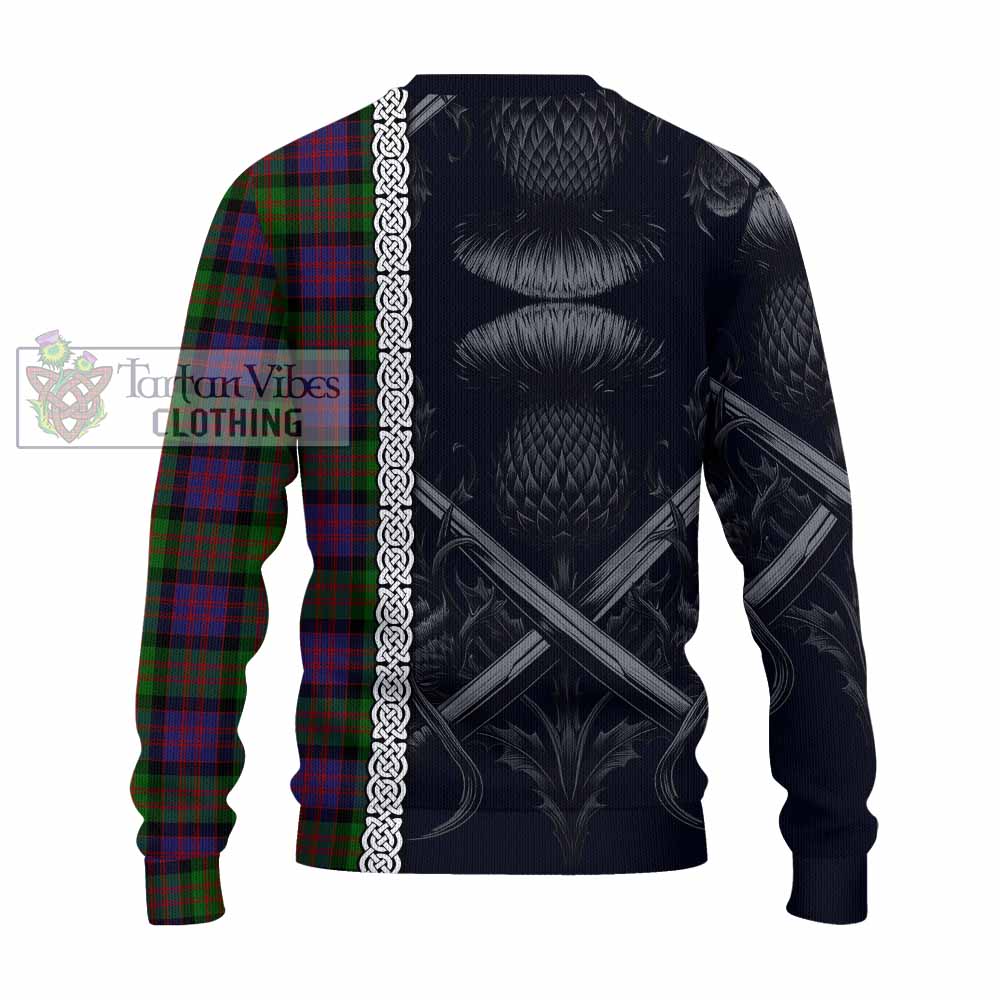 Coull Tartan Knitted Sweater with Family Crest Cross Sword Thistle Celtic Vibes - Tartan Vibes Clothing