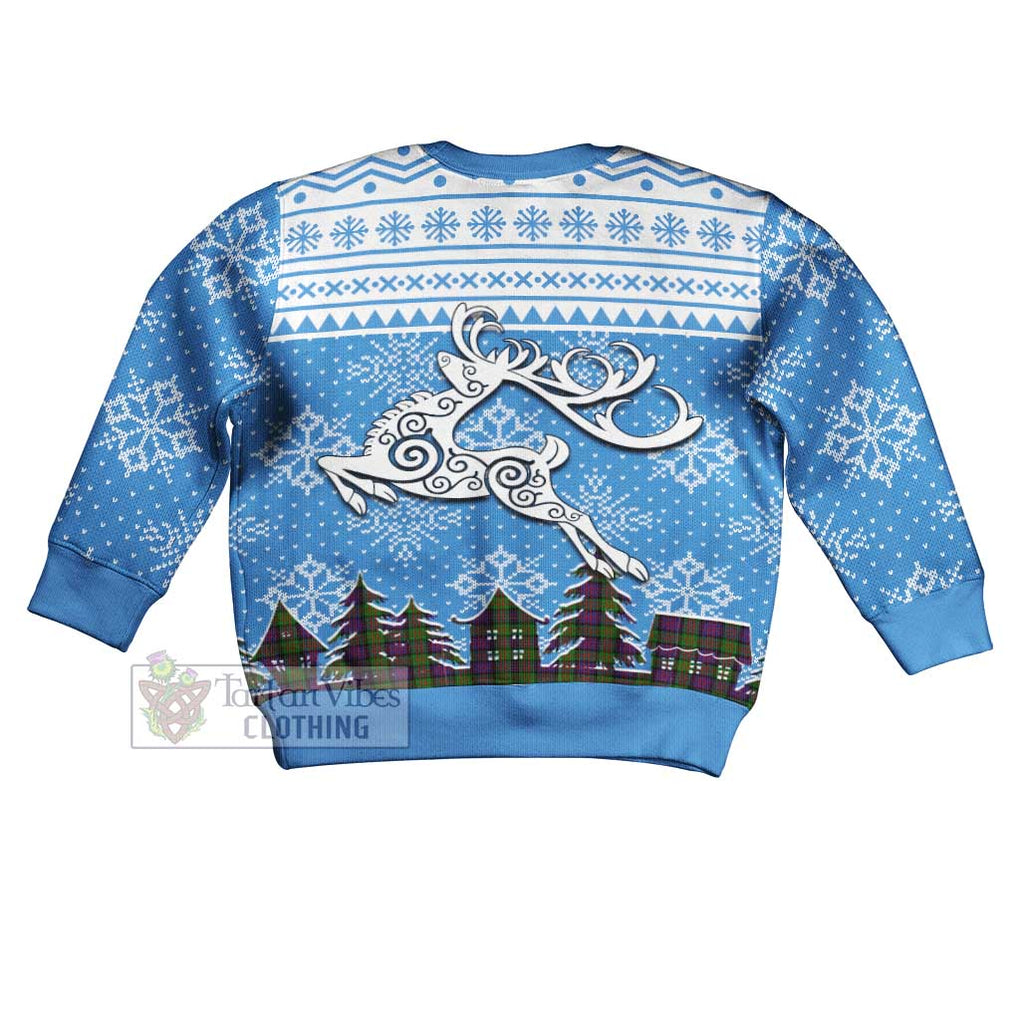 Coull Clan Christmas Kid Ugly Sweater with Tartan and Celtic Reindeer Style - Tartan Vibes Clothing