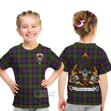 Coull Tartan Kid T-Shirt with Family Crest and Bearded Skull Holding Bottles of Whiskey - Tartan Vibes Clothing