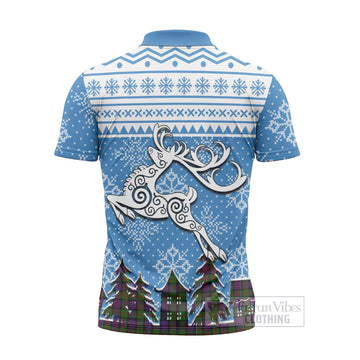 Coull Clan Christmas Zipper Polo Shirt Celtic Reindeer Style - Tartan Vibes Clothing