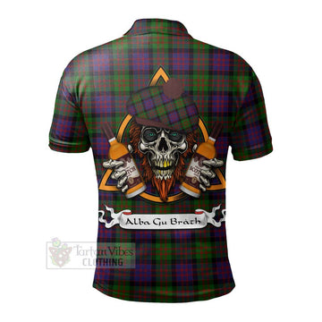 Coull Tartan Polo Shirt with Family Crest and Bearded Skull Holding Bottles of Whiskey - Tartan Vibes Clothing