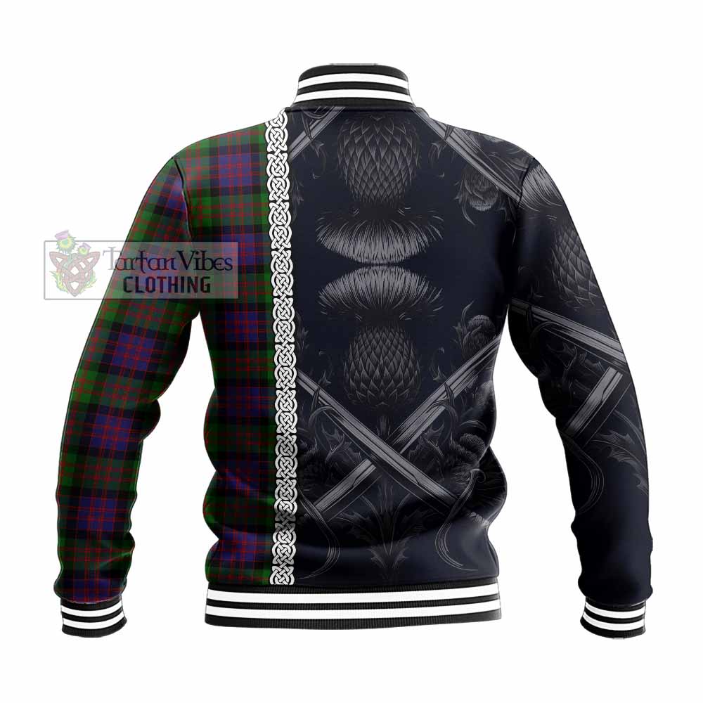 Coull Tartan Baseball Jacket with Family Crest Cross Sword Thistle Celtic Vibes - Tartan Vibes Clothing