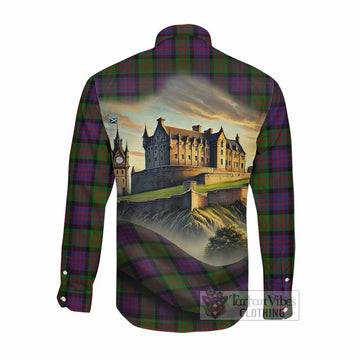 Coull Tartan Family Crest Long Sleeve Button Shirt with Scottish Ancient Castle Style Men's Shirt - Tartan Vibes Clothing