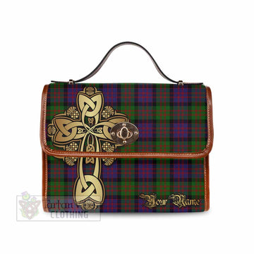 Coull Tartan Waterproof Canvas Bag Golden Thistle Celtic Cross Style Brown Leather Strap One Size 10.5*20*27cm - Tartan Vibes Clothing