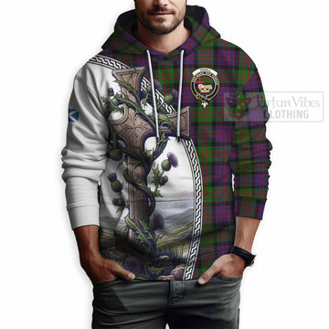 Coull Tartan Hoodie with Family Crest and St. Andrew's Cross Accented by Thistle Vines - Tartan Vibes Clothing